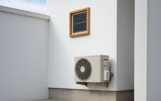 Utomhusdel till luft-luftvärmepump monterad på fasad